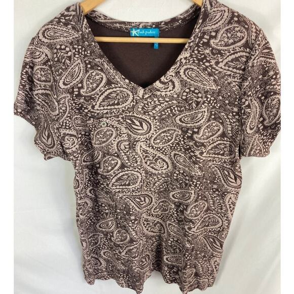 Fresh Produce Patterned Print Short Sleeve V Neck Top Size 1X - Picture 1 of 4